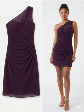 David's Bridal One-Shoulder Ruched Dress - Plum